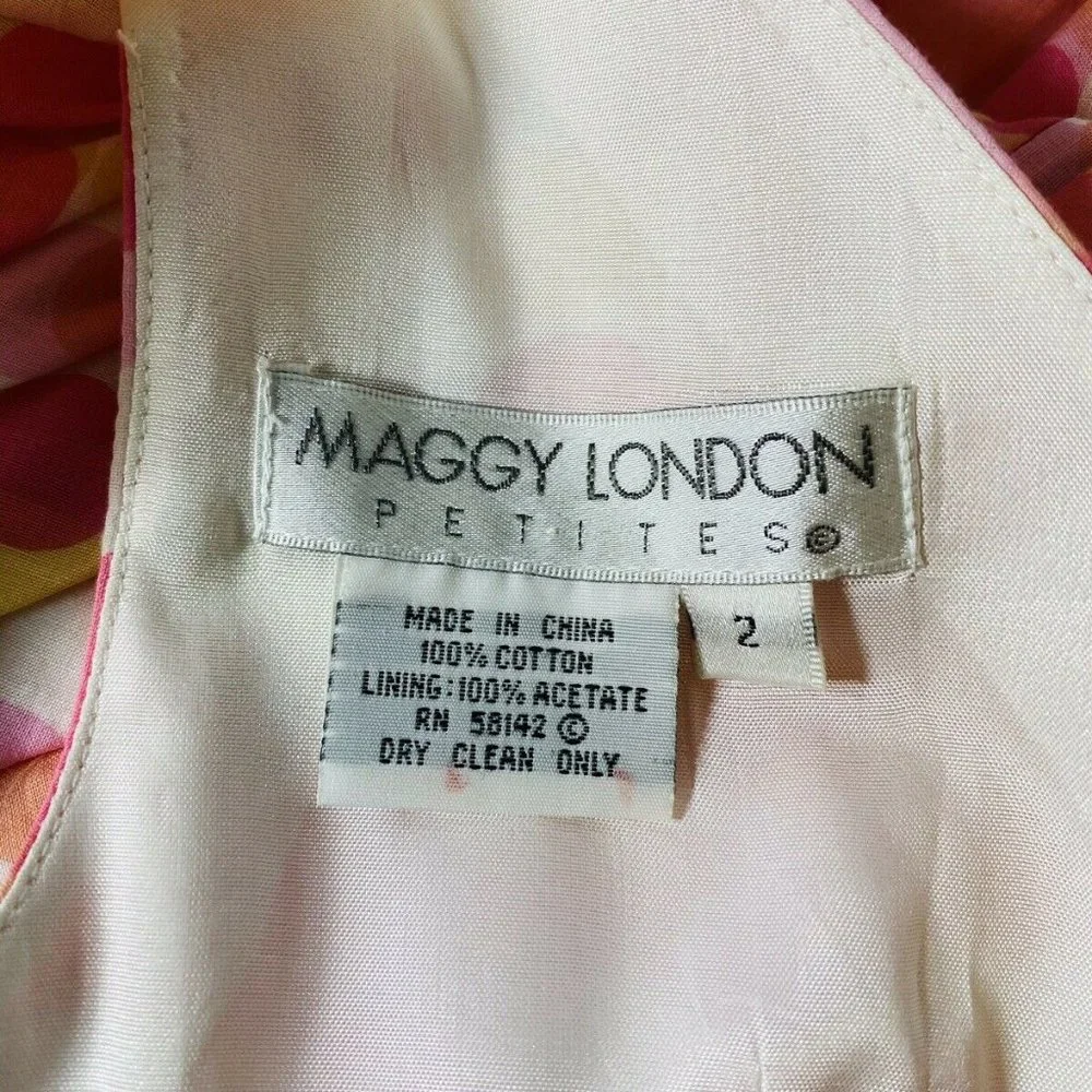 NEW Maggy London Dress Size 2 Pink Sleeveless Polka Dot A-Line Lined V neck - Picture 8 of 8